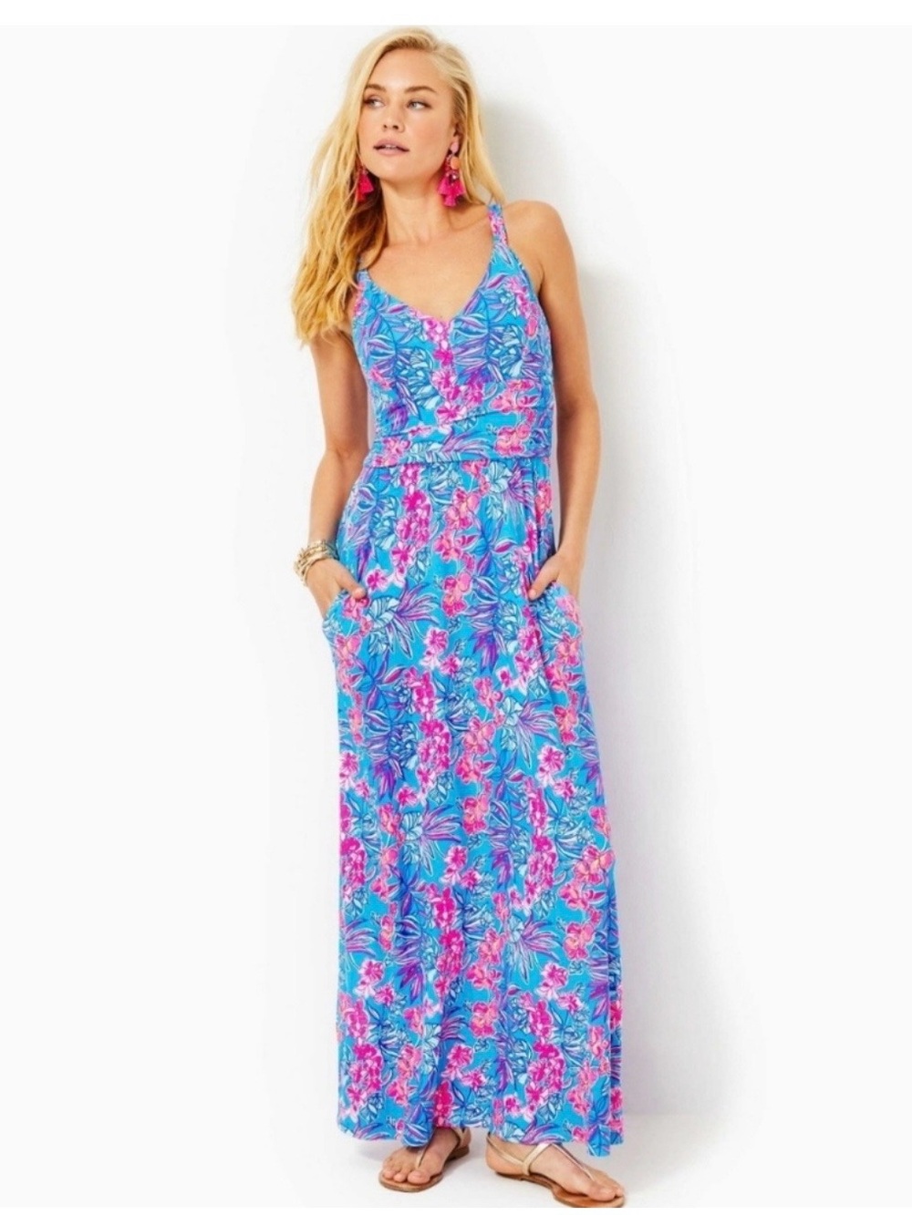 Lilly Pulitzer Blake Maxi Dress Cumulus Blue Maxi Orchid Oasis